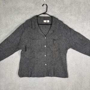 Cherokee Wool Blend Button Front Shirt Jacket Collared Gray Plus Size 22W/24W‎